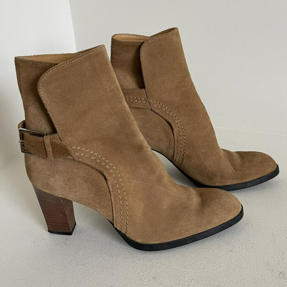 Tod's Suede Boot Bootie Buckle Womens Size 8 N Camel EUC - Picture 2 of 14